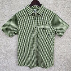 Stio Curtis Camp Shirt Mens Small Green Gingham Stretch Cotton Outdoor Western